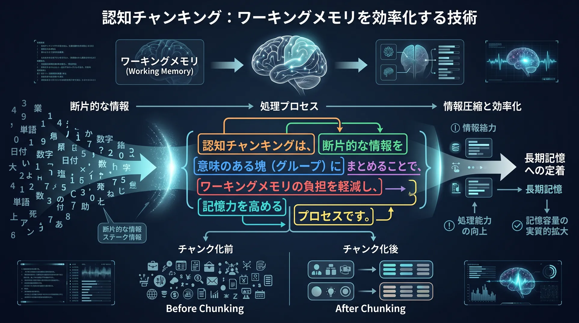 日本語文を意味単位に分割し、色分けセグメントで表現したチャンク化インフォグラフィック