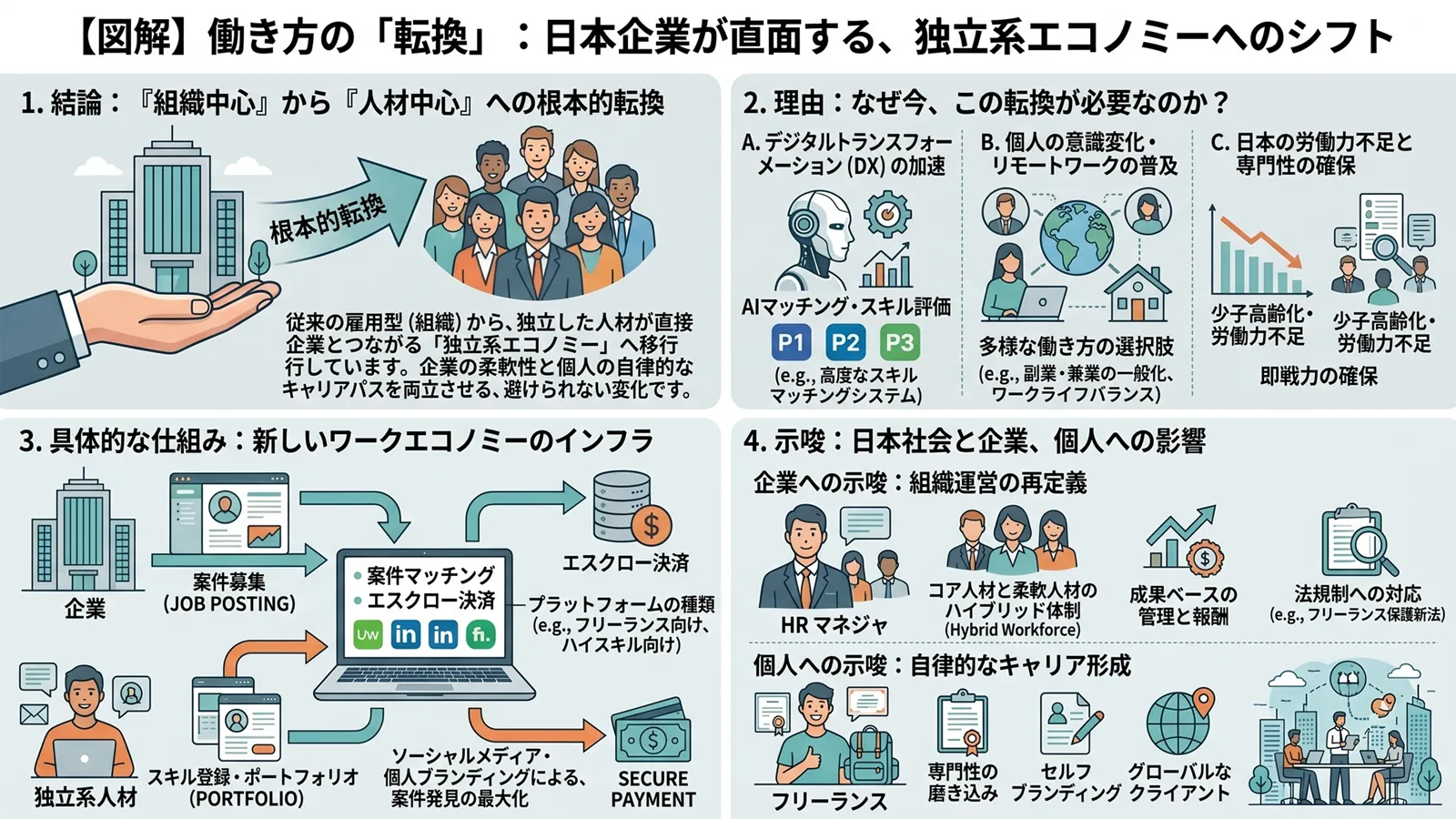 企業から個人への直接発注 — SNS・クラウドソーシング・AIを通じた市場直結構造の図解
