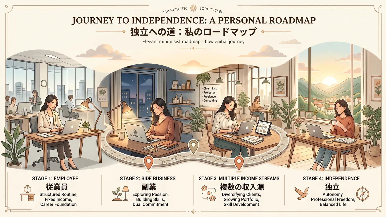 会社員から副業・複業・独立へと段階的に移行するロードマップ — いきなり起業ではない現実的な道